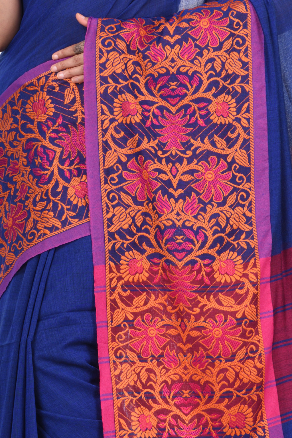 Blue Pure Cotton Begompuri_Hand Hand Loom Saree (670)